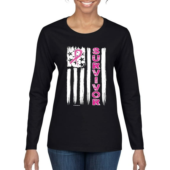 Wild Bobby Survivor Awareness Flag Awareness Breast Cancer Awareness Women Graphic Long Sleeve T-Shirt, Black, Small