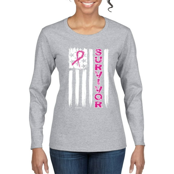 Wild Bobby Survivor Awareness Flag Awareness Breast Cancer Awareness Women Graphic Long Sleeve T-Shirt, Heather Grey, X-Large