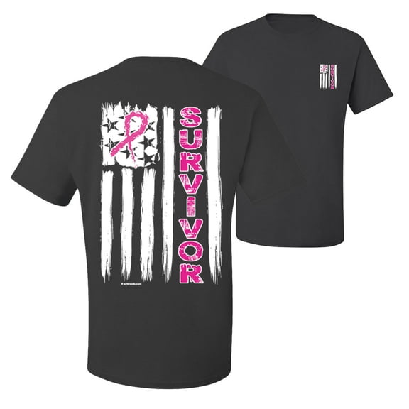 Wild Bobby, Survivor Awareness Flag, Breast Cancer Awareness, Front and Back Men Graphic Tee, Charcoal, Large