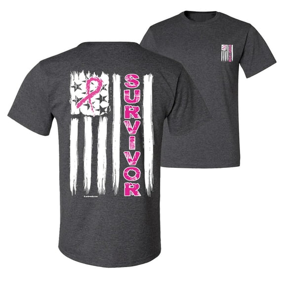 Wild Bobby, Survivor Awareness Flag, Breast Cancer Awareness, Front and Back Men Graphic Tee, Heather Black, 4X-Large