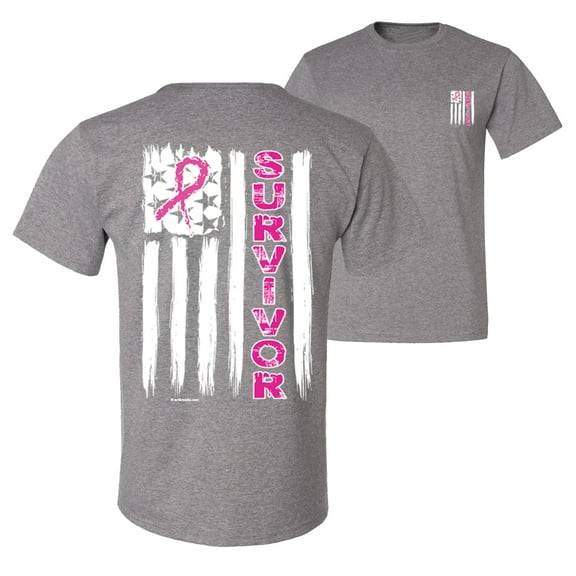 Wild Bobby, Survivor Awareness Flag, Breast Cancer Awareness, Front and Back Men Graphic Tee, Heather Grey, 3X-Large