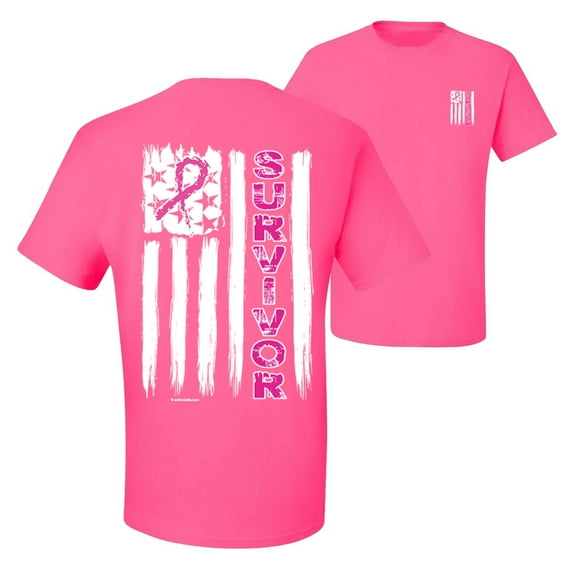 Wild Bobby, Survivor Awareness Flag, Breast Cancer Awareness, Front and Back Men Graphic Tee, Neon Pink, Small