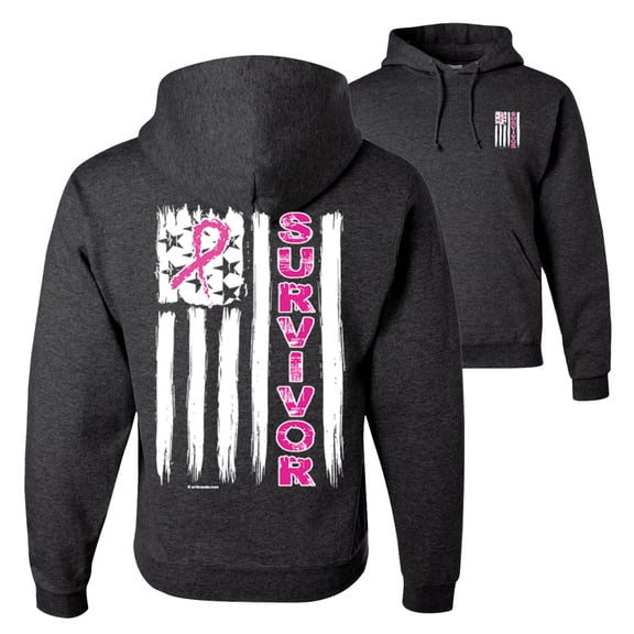 Wild Bobby, Survivor Awareness Flag, Breast Cancer Awareness, Front and Back Unisex Graphic Hoodie Sweatshirt, Heather Black, 3X-Large