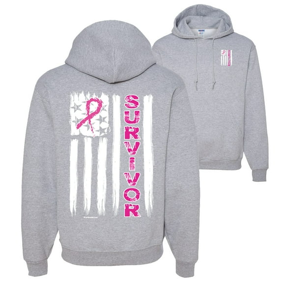 Wild Bobby, Survivor Awareness Flag, Breast Cancer Awareness, Front and Back Unisex Graphic Hoodie Sweatshirt, Heather Grey, XX-Large