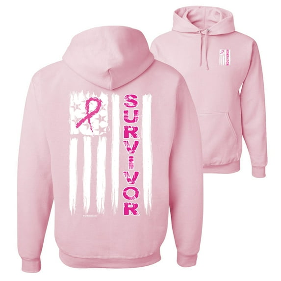 Wild Bobby, Survivor Awareness Flag, Breast Cancer Awareness, Front and Back Unisex Graphic Hoodie Sweatshirt, Light Pink, XX-Large