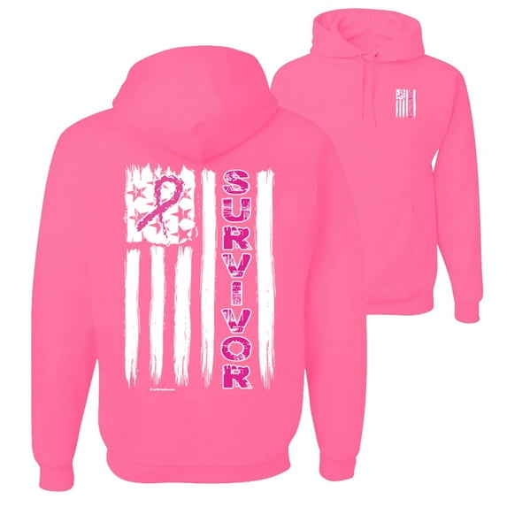 Wild Bobby, Survivor Awareness Flag, Breast Cancer Awareness, Front and Back Unisex Graphic Hoodie Sweatshirt, Neon Pink, Large