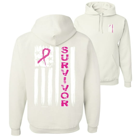 Wild Bobby, Survivor Awareness Flag, Breast Cancer Awareness, Front and Back Unisex Graphic Hoodie Sweatshirt, White, Large