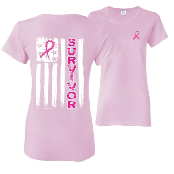 Wild Bobby, Survivor Awareness Flag, Breast Cancer Awareness, Front and Back Women Graphic Tee, Light Pink, Small