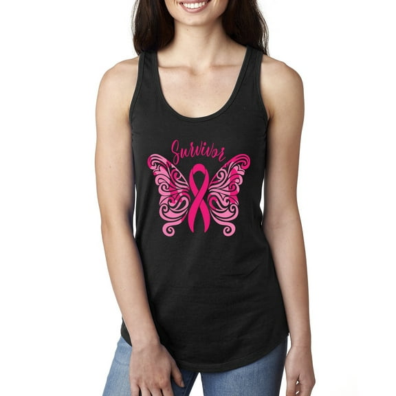 Wild Bobby, Survivor Breast Cancer Butterfly Breast Cancer Awareness Women Racerback Tank Top, Black, Small