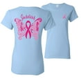 thumbnail image 1 of Wild Bobby, Survivor Breast Cancer Butterfly Ribbon, Breast Cancer Awareness, Front and Back Women Graphic Tees, Light Blue, Large, 1 of 4