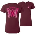 thumbnail image 1 of Wild Bobby, Survivor Breast Cancer Butterfly Ribbon, Breast Cancer Awareness, Front and Back Women Graphic Tees, Maroon, Large, 1 of 4