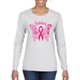 thumbnail image 1 of Wild Bobby Survivor Breast Cancer Butterfly USA Flag Sleeve Breast Cancer Awareness Women Graphic Long Sleeve T-Shirt, White, Small, 1 of 6