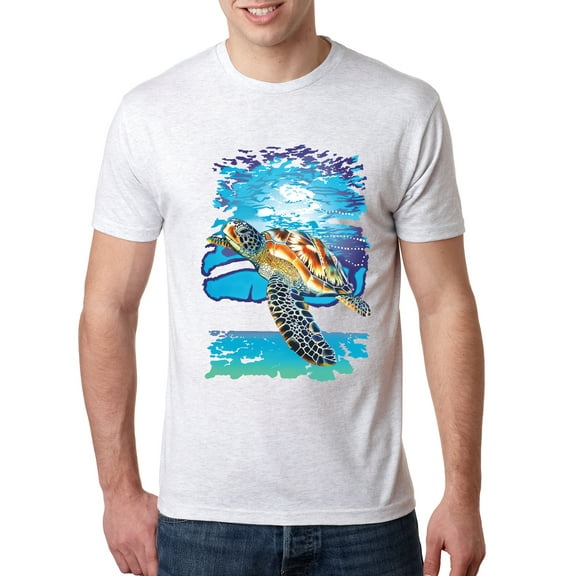 Wild Bobby, Swimming Sea Turtle Animal Lover Mens Premium Tri Blend T-Shirt, Heather White, X-Large