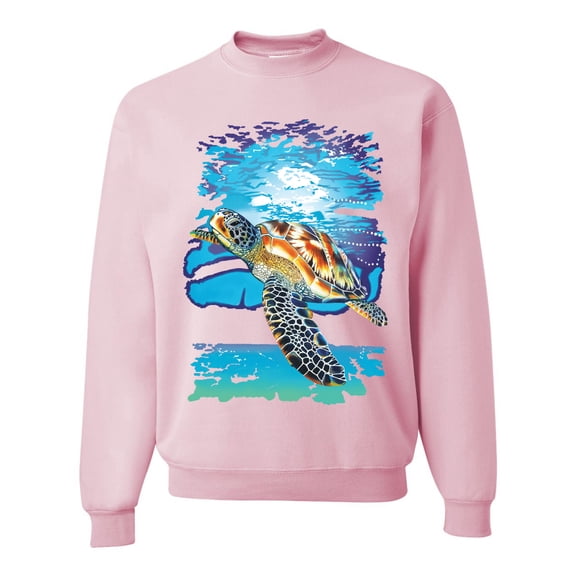 Wild Bobby, Swimming Sea Turtle Animal Lover Unisex Crewneck Graphic Sweatshirt, Light Pink, Small