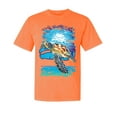 thumbnail image 1 of Wild Bobby, Swimming Sea Turtle, Garment-Dyed Washed Look Short Sleeve Tees, Neon Orange, Small, 1 of 3