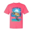 thumbnail image 1 of Wild Bobby, Swimming Sea Turtle, Garment-Dyed Washed Look Short Sleeve Tees, Neon Pink, Large, 1 of 3