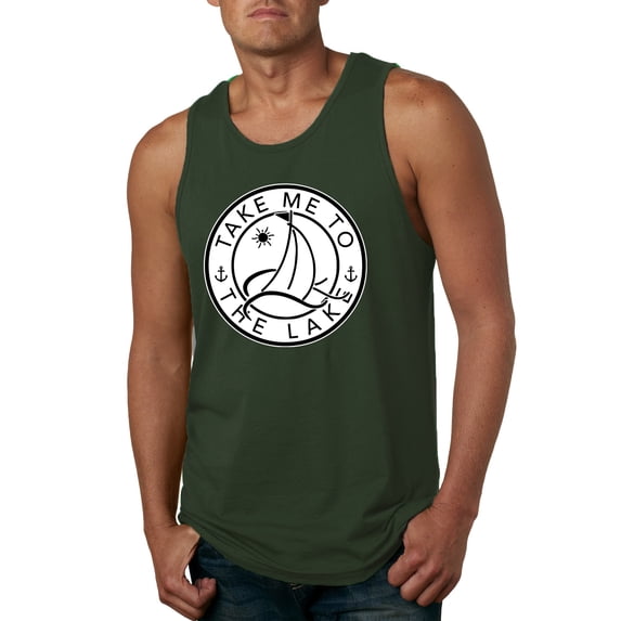 Wild Bobby, Take Me To The Lake, Men Graphic Tank Top, Forest Green, Large