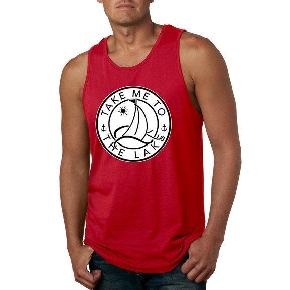 Wild Bobby, Take Me To The Lake, Men Graphic Tank Top, Red, X-Large