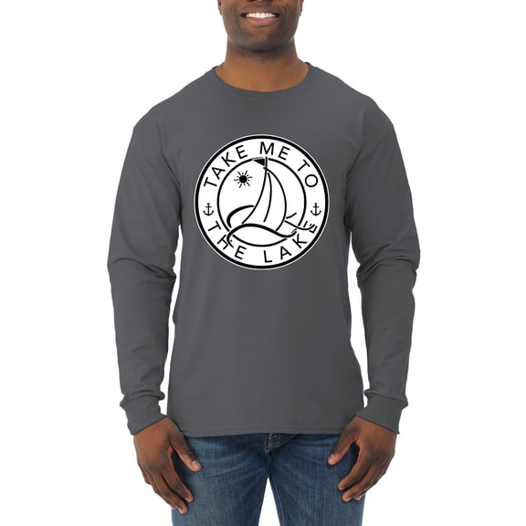 Wild Bobby, Take Me To The Lake, Men Long Sleeve Shirt, Charcoal, Medium