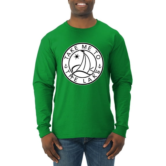 Wild Bobby, Take Me To The Lake, Men Long Sleeve Shirt, Kelly, Large