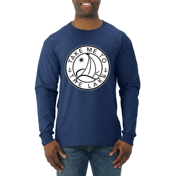 Wild Bobby, Take Me To The Lake, Men Long Sleeve Shirt, Navy, Small