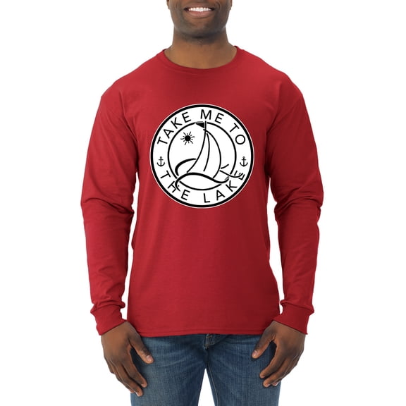 Wild Bobby, Take Me To The Lake, Men Long Sleeve Shirt, Red, X-Large