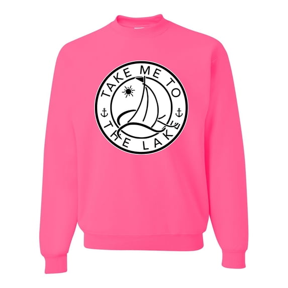 Wild Bobby, Take Me To The Lake, Unisex Crewneck Graphic Sweatshirt, Neon Pink, Small