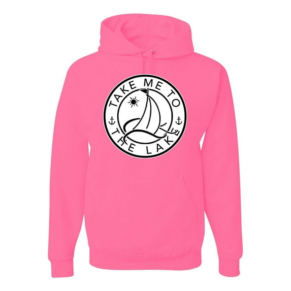 Wild Bobby, Take Me To The Lake, Unisex Graphic Hoodie Sweatshirt, Neon Pink, XX-Large