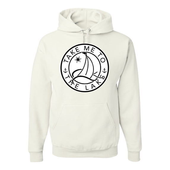 Wild Bobby, Take Me To The Lake, Unisex Graphic Hoodie Sweatshirt, White, XX-Large