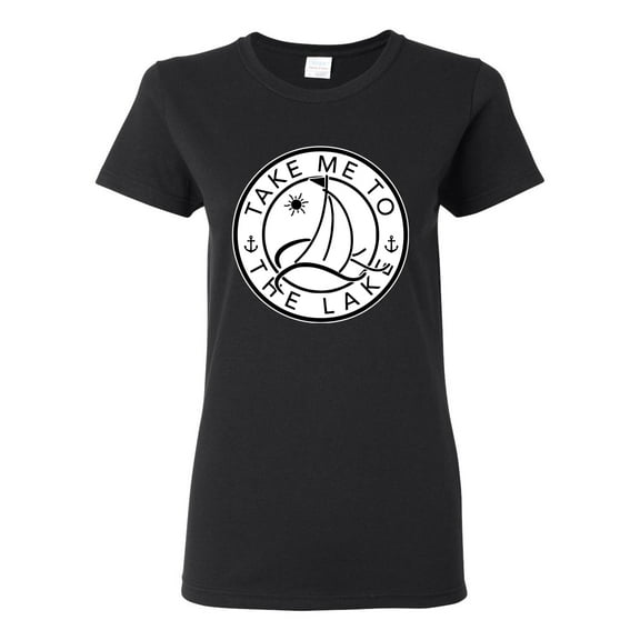 Wild Bobby, Take Me To The Lake, Women Graphic Tee, Black, X-Large