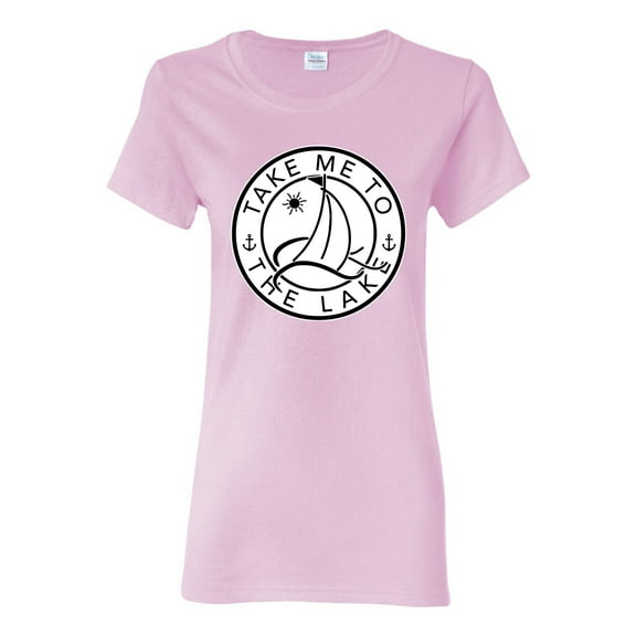 Wild Bobby, Take Me To The Lake, Women Graphic Tee, Light Pink, Large