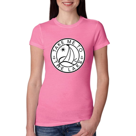 Wild Bobby, Take Me To The Lake, Women Slim Fit Junior Tee, Hot Pink, Medium