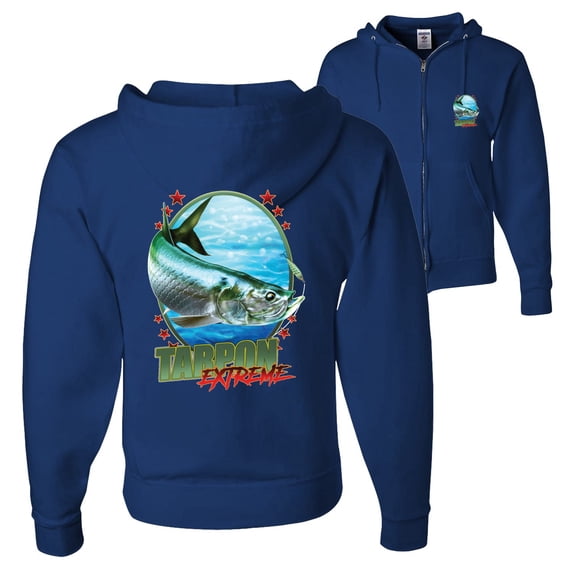 Wild Bobby,Tarpon Extreme Fishing Front and Back Graphic Zip Up Hoodie Sweatshirt, Royal, Medium