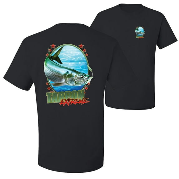 Wild Bobby,Tarpon Extreme Fishing Front and Back Men's Graphic T-Shirt, Black, 4XL