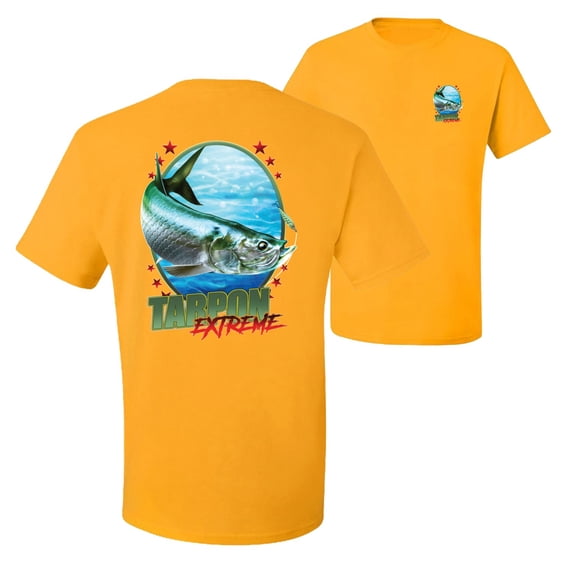 Wild Bobby,Tarpon Extreme Fishing Front and Back Men's Graphic T-Shirt, Gold, 2XL