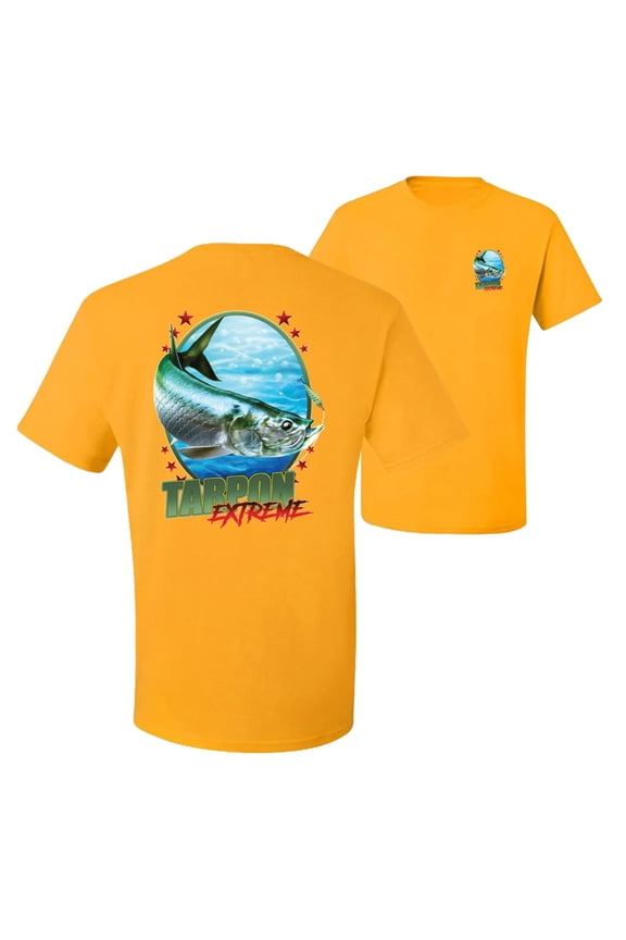 ,Tarpon Extreme Fishing Front and Back Men's Graphic T-Shirt, Gold, X-Large