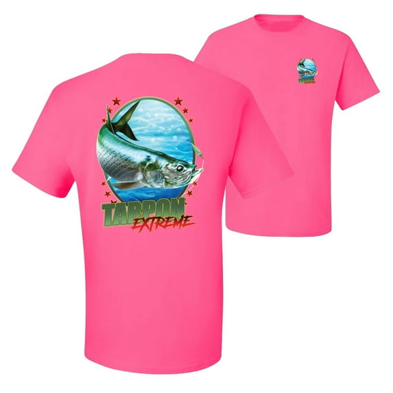 Wild Bobby,Tarpon Extreme Fishing Front and Back Men's Graphic T-Shirt, Neon Pink, 4XL