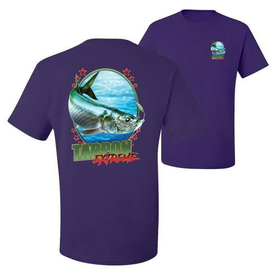 Wild Bobby,Tarpon Extreme Fishing Front and Back Men's Graphic T-Shirt, Purple, Large