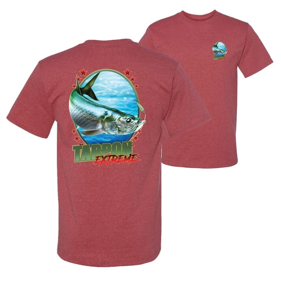 Wild Bobby,Tarpon Extreme Fishing Front and Back Men's Graphic T-Shirt, Vintage Heather Red, Small