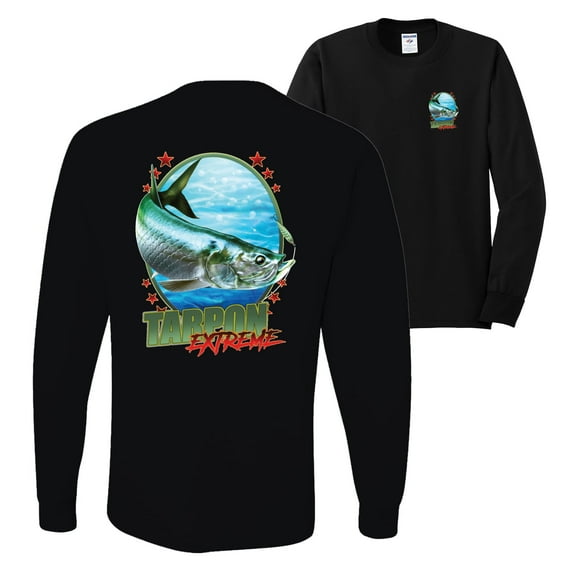 Wild Bobby,Tarpon Extreme Fishing Front and Back Mens Long Sleeve Shirt, Black, Small