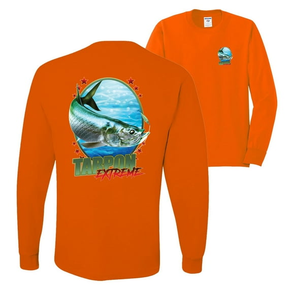 Wild Bobby,Tarpon Extreme Fishing Front and Back Mens Long Sleeve Shirt, Orange, 3XL