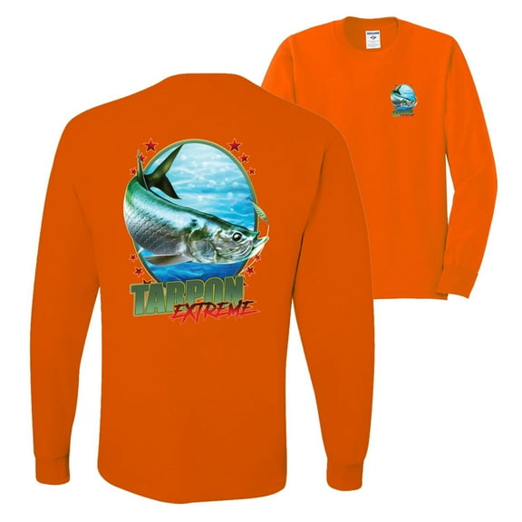 Wild Bobby,Tarpon Extreme Fishing Front and Back Mens Long Sleeve Shirt, Orange, Medium