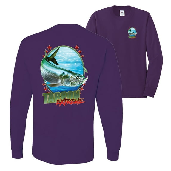 Wild Bobby,Tarpon Extreme Fishing Front and Back Mens Long Sleeve Shirt, Purple, X-Large