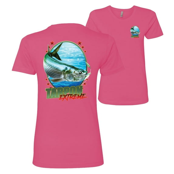 Wild Bobby,Tarpon Extreme Fishing Front and Back Womens Premium Graphic T-Shirt, Hot Pink, Small