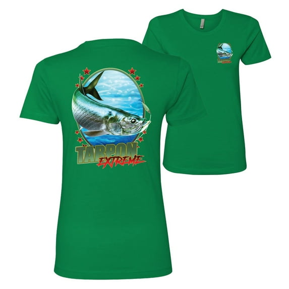 Wild Bobby,Tarpon Extreme Fishing Front and Back Womens Premium Graphic T-Shirt, Kelly, X-Large