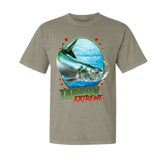 Wild Bobby, Tarpon Extreme, Fishing, Garment-Dyed Washed Look Short Sleeve Tees, Sand, Small