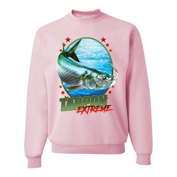 Wild Bobby, Tarpon Extreme Unisex Crewneck Graphic Sweatshirt, Light Pink, X-Large