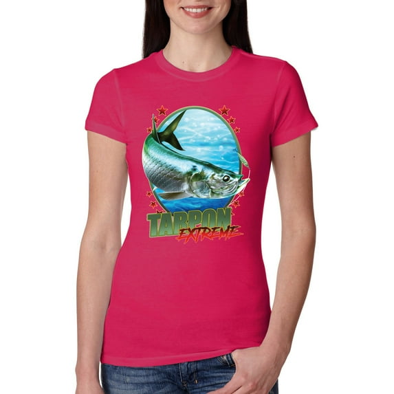 Wild Bobby, Tarpon Extreme Womens Slim Fit Junior Tee, Raspberry, Large