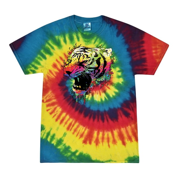 Wild Bobby, Technicolor Colorful Tiger Roaring, Animal Lover, Tie-Dye Tees, Reactive Rainbow, X-Large
