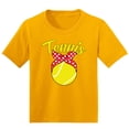 thumbnail image 1 of Wild Bobby, Tennis Cute Bow Ribbon Tennis Ball Sports Girls Graphic Youth T-Shirt, Gold, Large, 1 of 3
